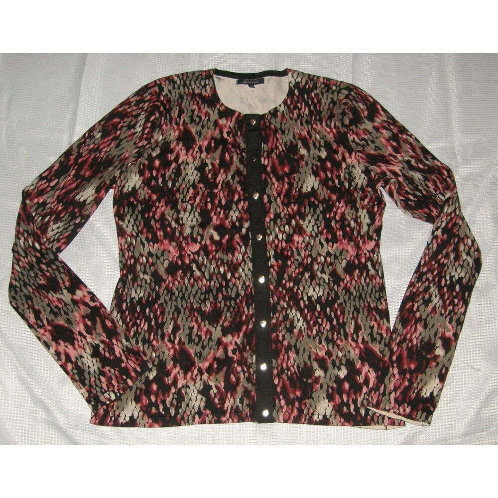 ANNE KLEIN Stretchy Sz Large Silk Blend Lightweight Snap Front Cardigan Sweater